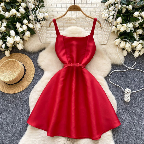 Vintage Ruffled Slip Dress with Belt