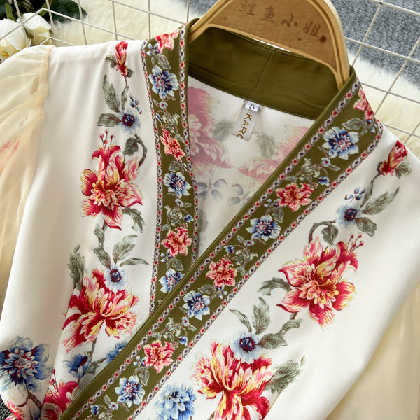 Vintage Bow-tie Floral Printed Dress