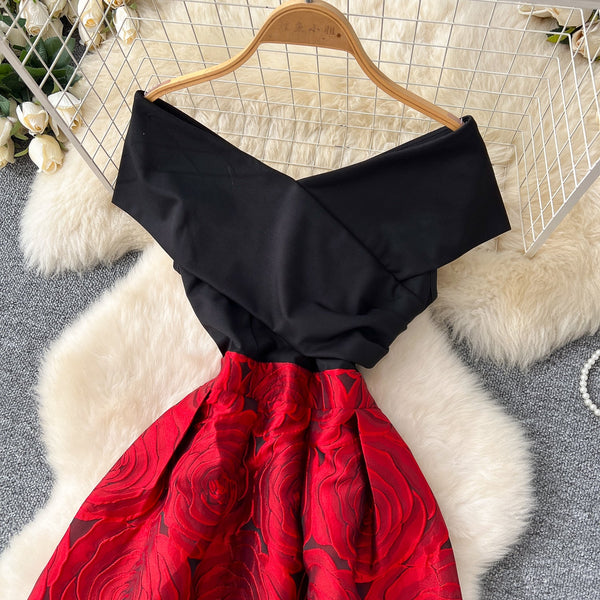 Off-shoulder Jacquard Patchwork Dress