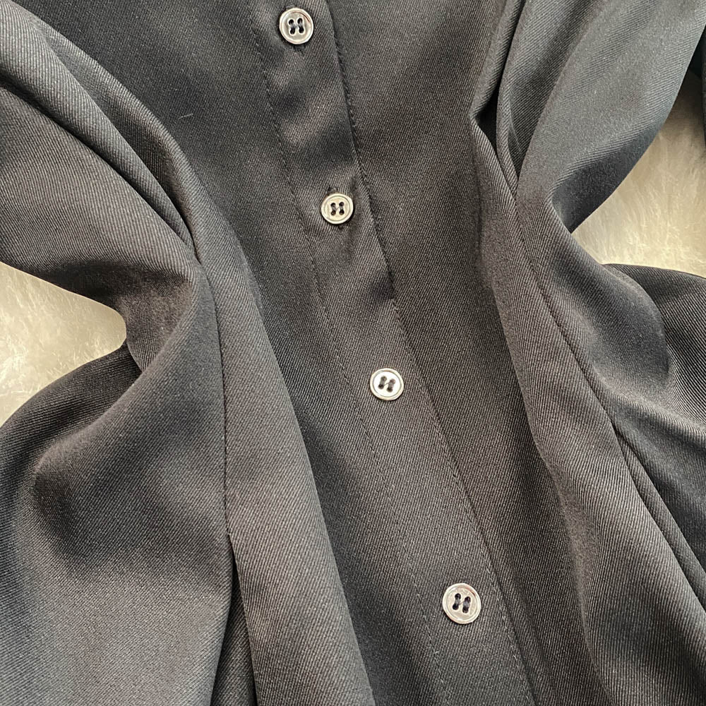 Vintage Single-breasted Black Shirt Dress