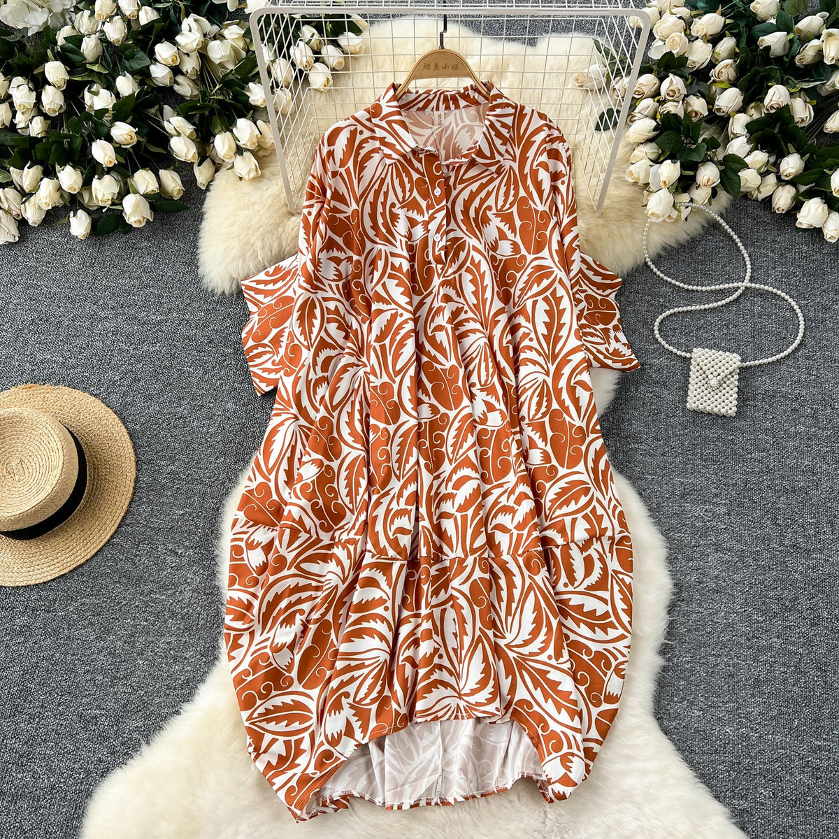 Oversized Floral Printed Shirt Dress