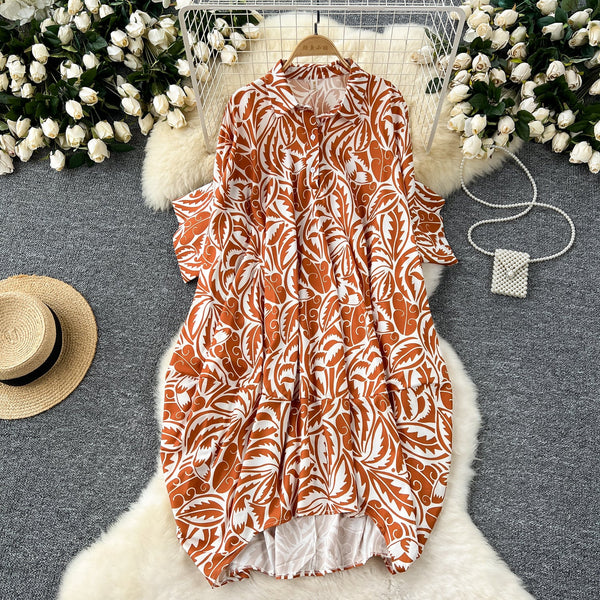 Oversized Floral Printed Shirt Dress
