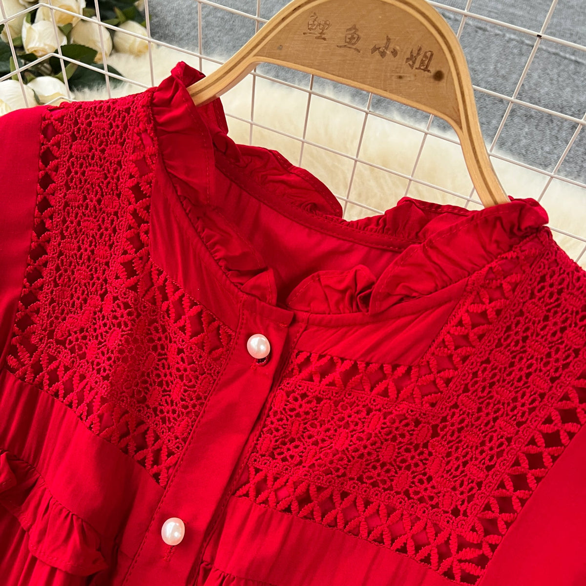 Solid Color Lace Patchwork Dress