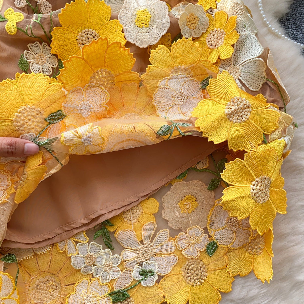 3D Yellow Flower Off-shoulder Dress