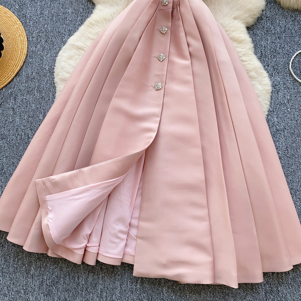 High-end Pleated Slip Dress with Belt