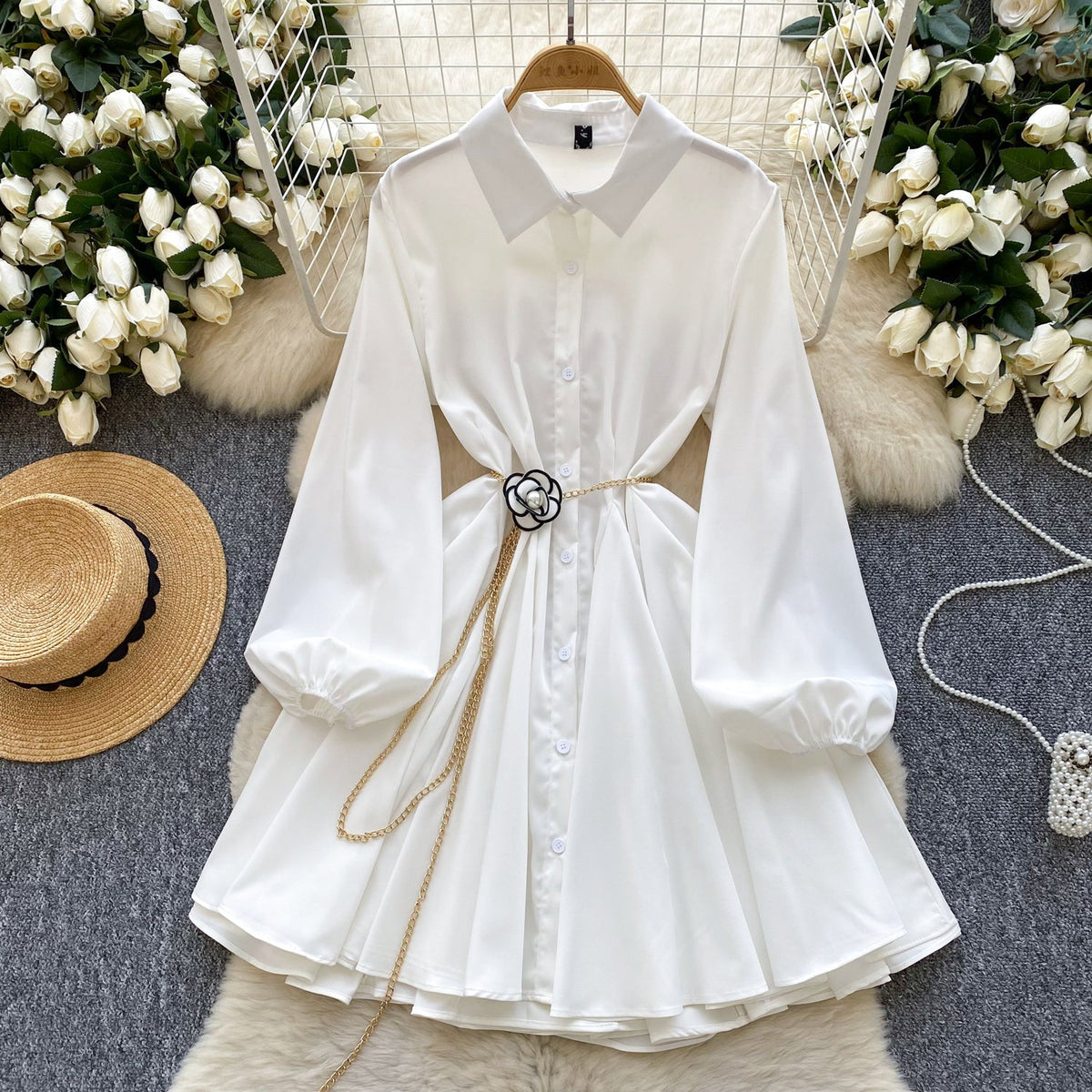Korean Style Puffy Shirt Dress
