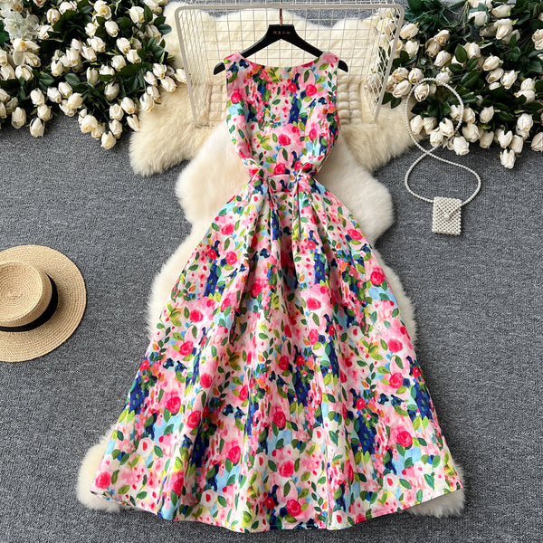Colorful Floral Puffy Vest Dress