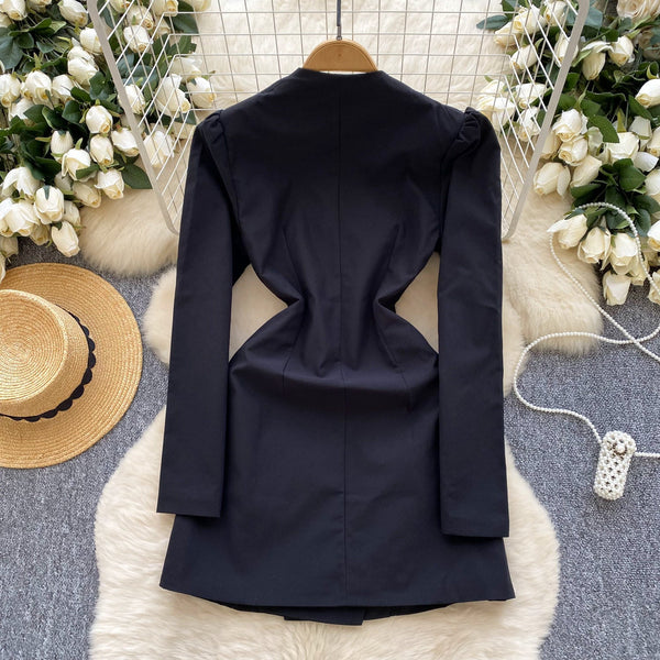 Elegant Double-breasted Black Suit Dress