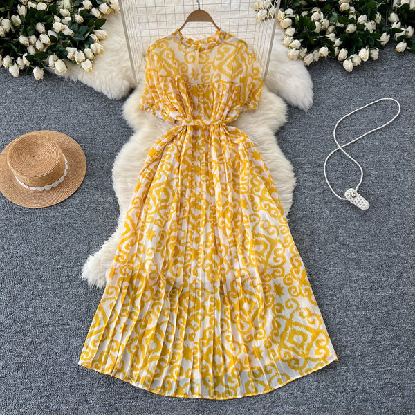 Floral Printed Pleated Chiffon Dress