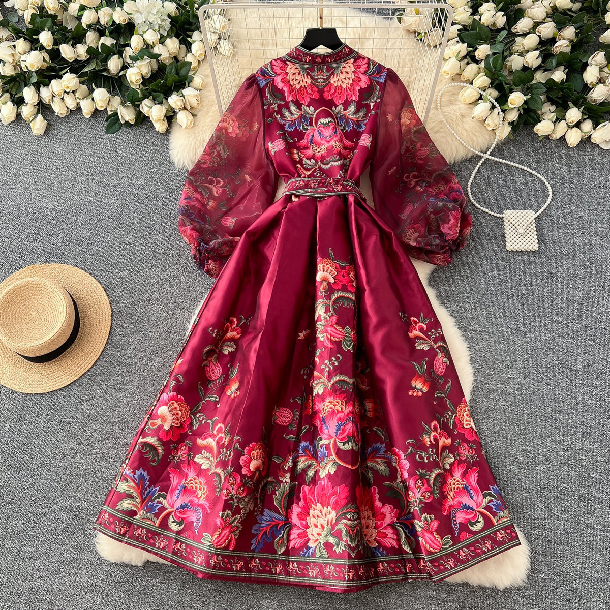 Courtly Floral V-neck Maxi Dress