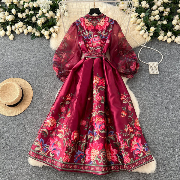 Courtly Floral V-neck Maxi Dress