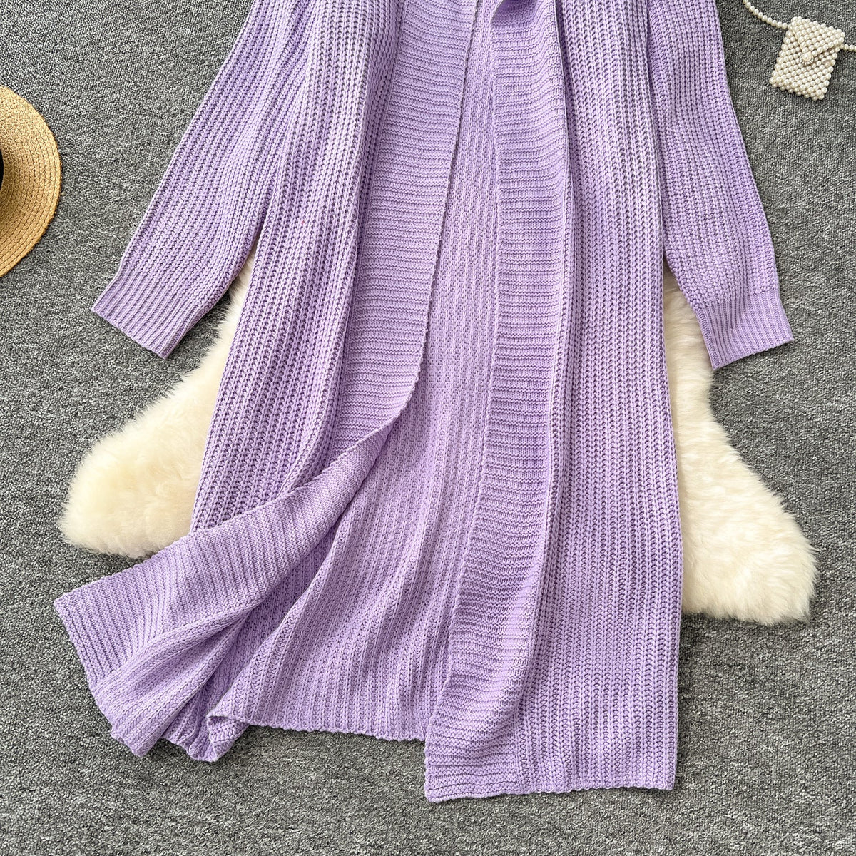 Lapel Cardigan&Slip Dress Knitted 2Pcs