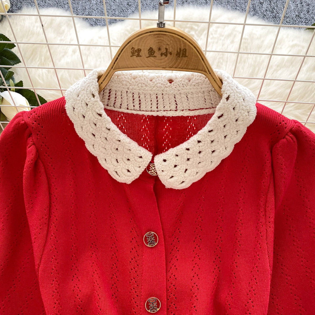 Doll Collar Single-breasted Knit Dress