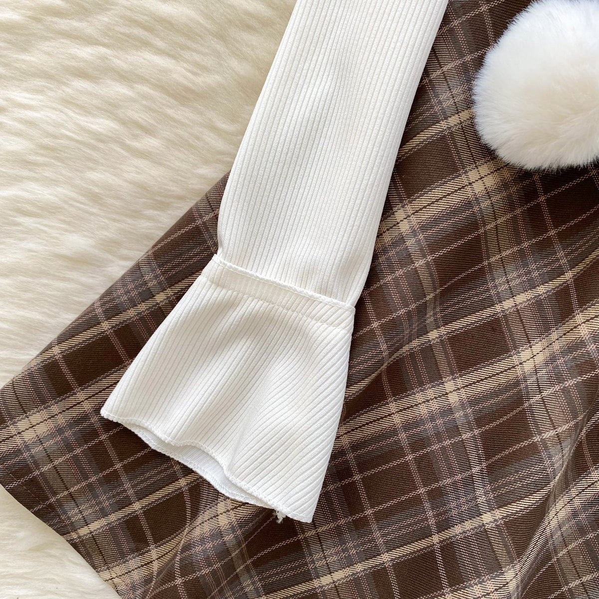 Faux Two-pieces Dress&Cape Plaid 2Pcs