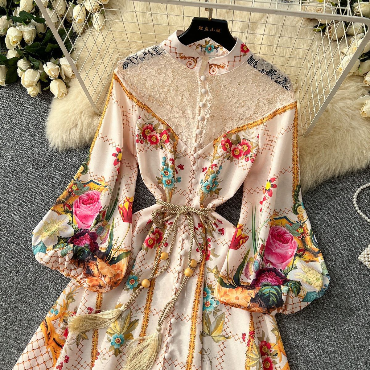 Courtly Mesh Patchwork Floral Dress