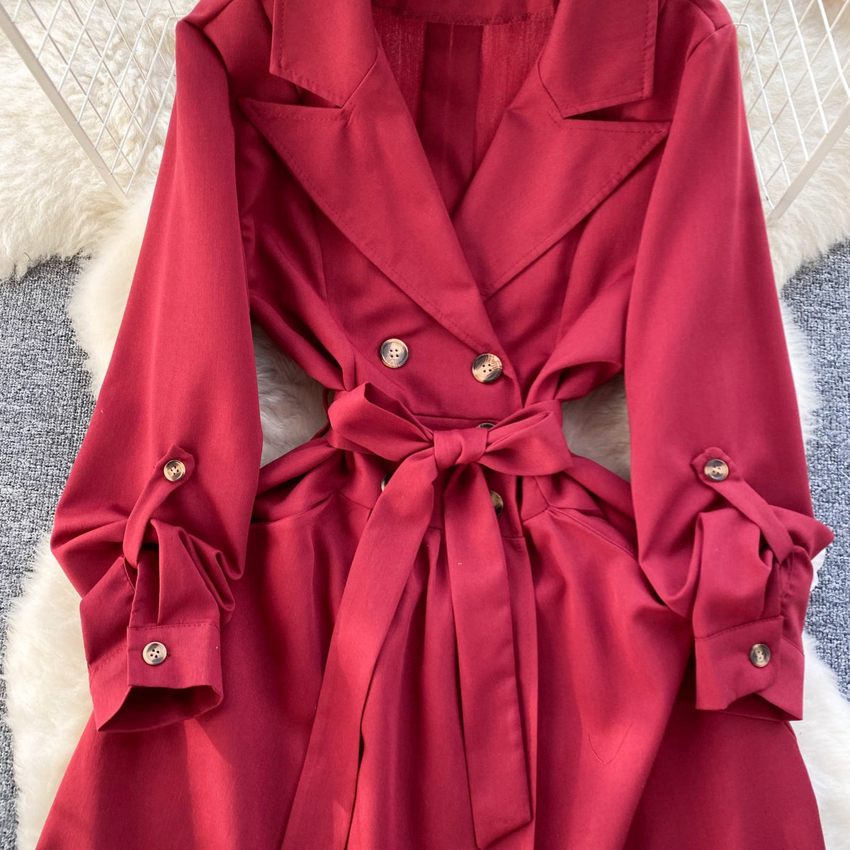 Premium Double-breasted Suit Collar Dress