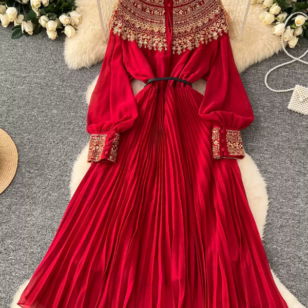 Premium Rhinestone Studded Pleated Dress