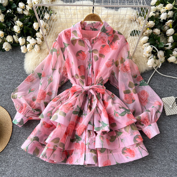 Floral Printed Layered Shirt Dress