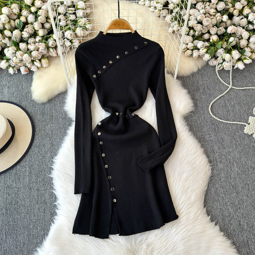 Hand-stitched Buttons Bottoming Knit Dress