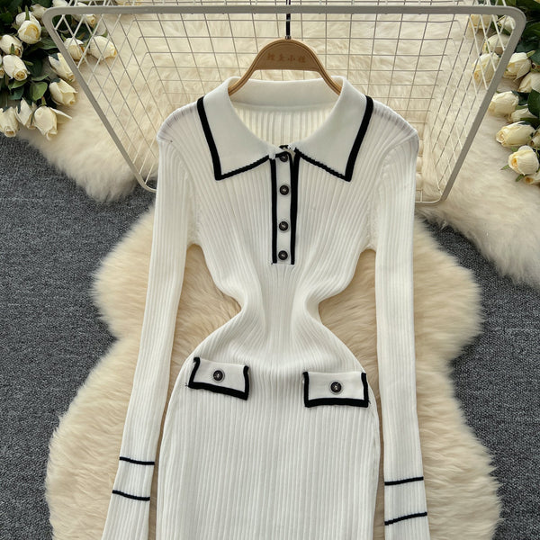 Vintage Color Blocking Knitted Dress
