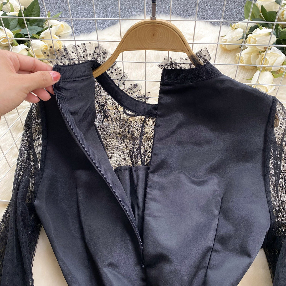 Beaded Mesh Embroidered Black Dress