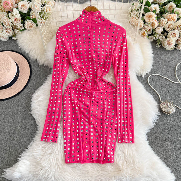 Premium Rhinestone Studded Zipped Dress