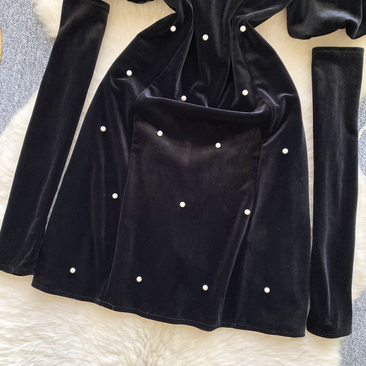 Vintage Beaded Gold Velvet Black Dress