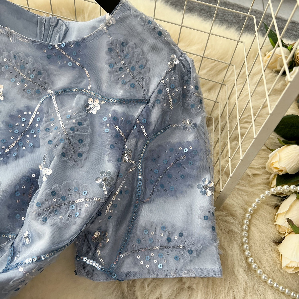 Niche Sequined Crew Neck Dress
