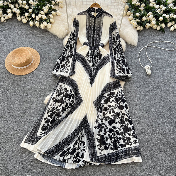 Floral Printed Pleated Ethnic Style Dress