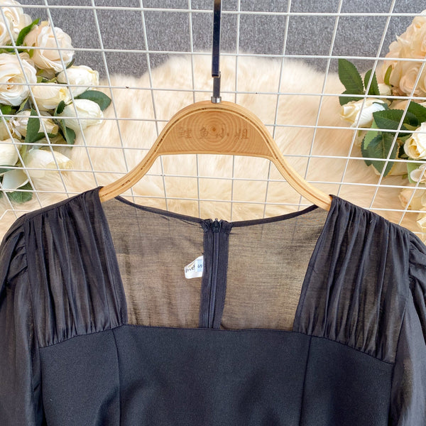 Square Neckline Black Mesh Dress