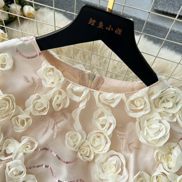 Delicate 3d Floral Puffy Dress