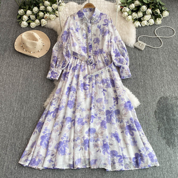 Vintage Beaded Floral Pleated Dress