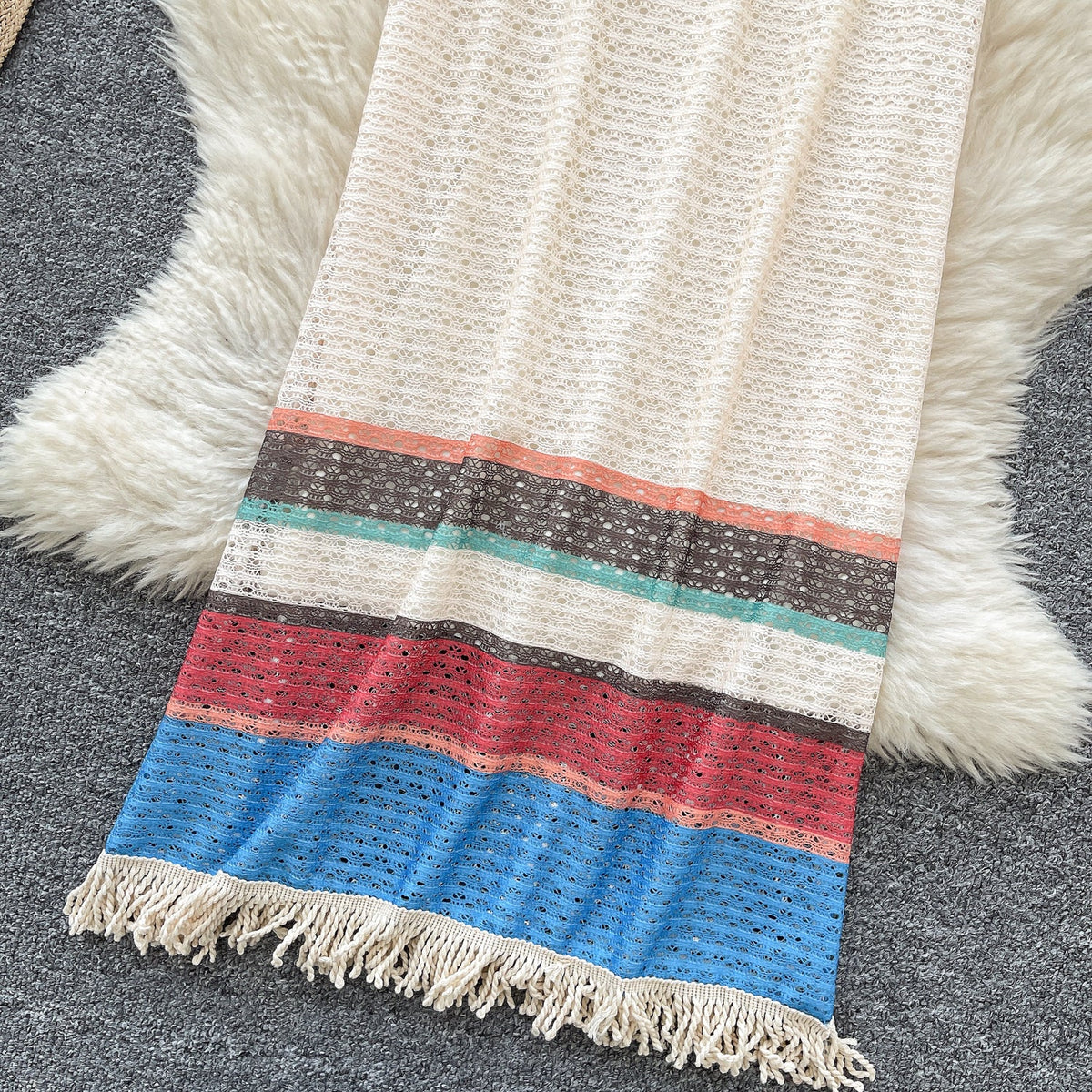 Bohemian Style Hollowed Fringed Slip Dress