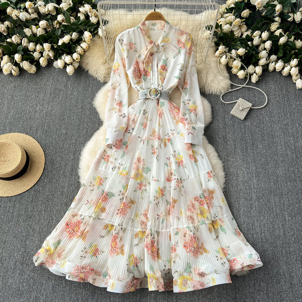 Elegant Pleated Floral Shirt Dress