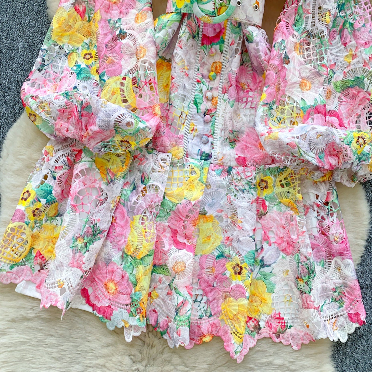 Hollowed Crochet Floral A-line Dress