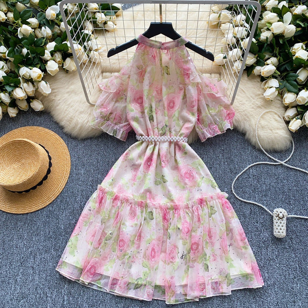 Fairy Beaded Hollowed Floral Dress