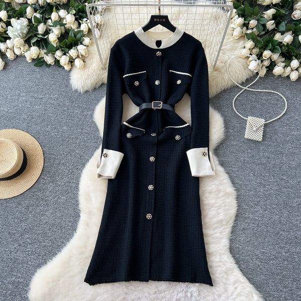 Vintage Color Blocking Knitted Dress
