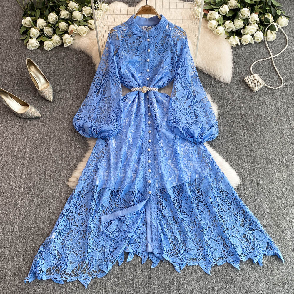 Hollow Embroidery Dress&Slip Dress 2Pcs