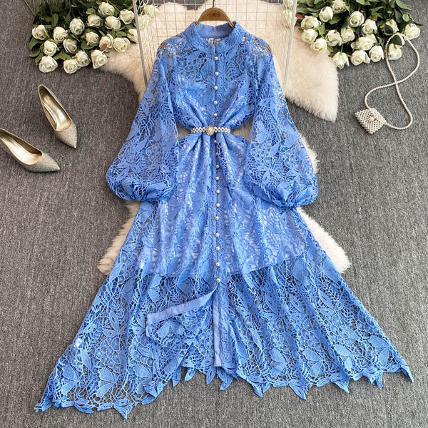 Hollow Embroidery Dress&Slip Dress 2Pcs