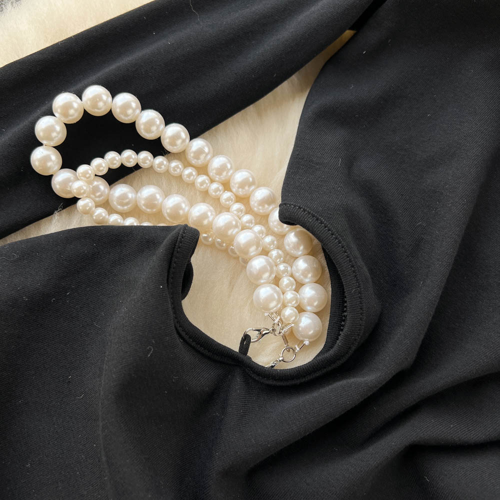 Slant Neckline Halter Black Dress