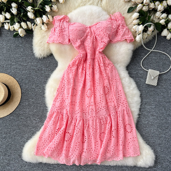 French Style Hollowed Embroidered Dress