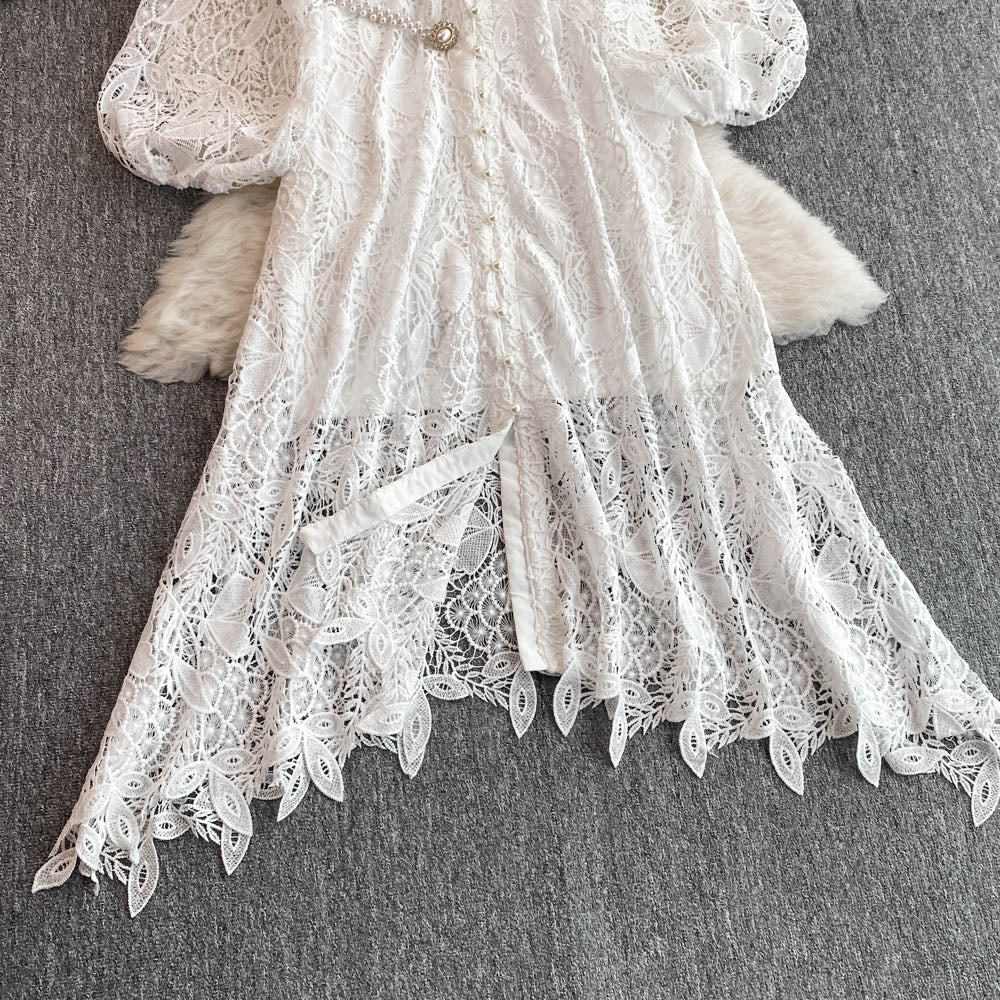 Hollow Embroidery Dress&Slip Dress 2Pcs