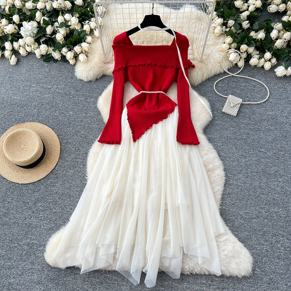 Knitted Top Mesh Patchwork Fairy Dress