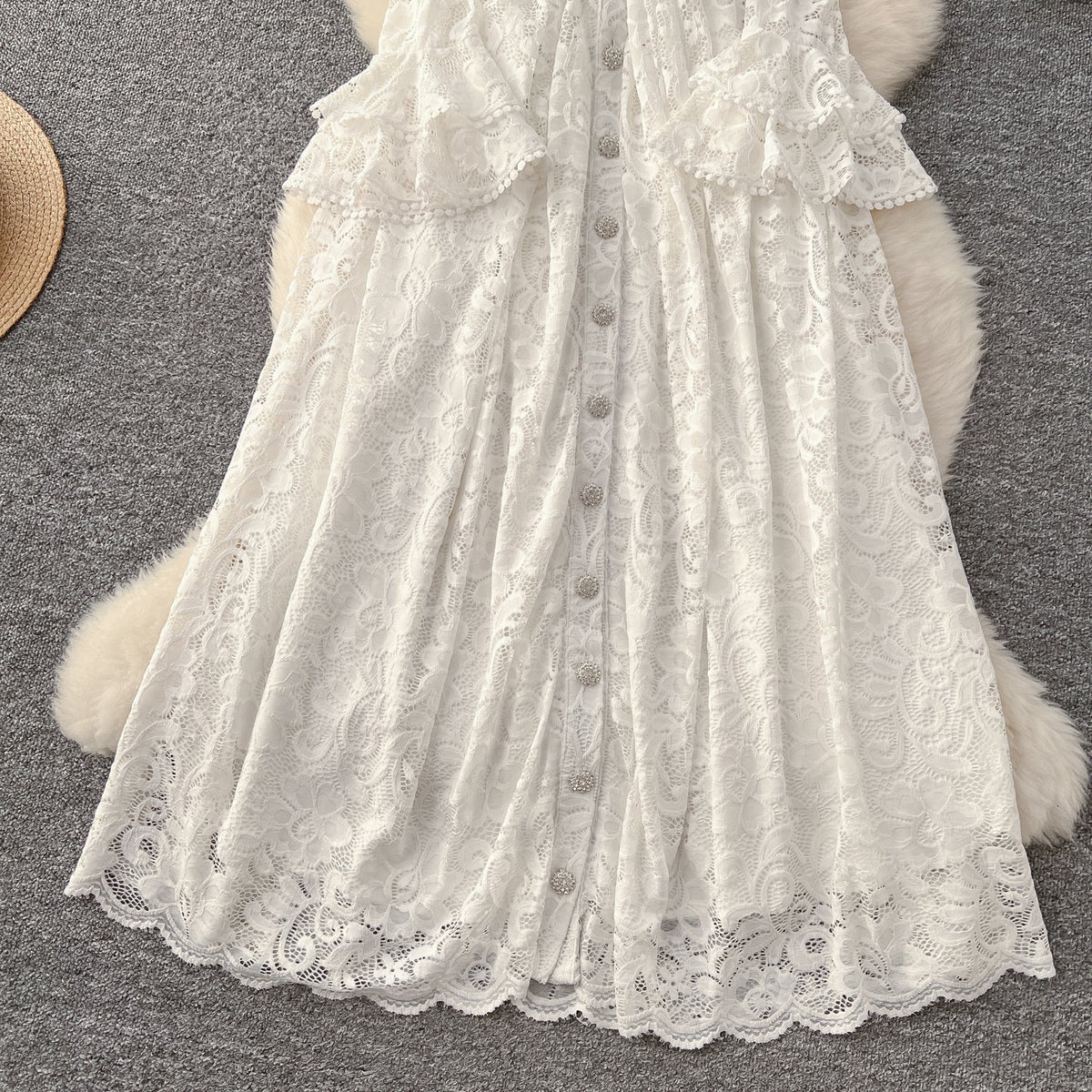 Elegant Embroidered Lace Shirt Dress