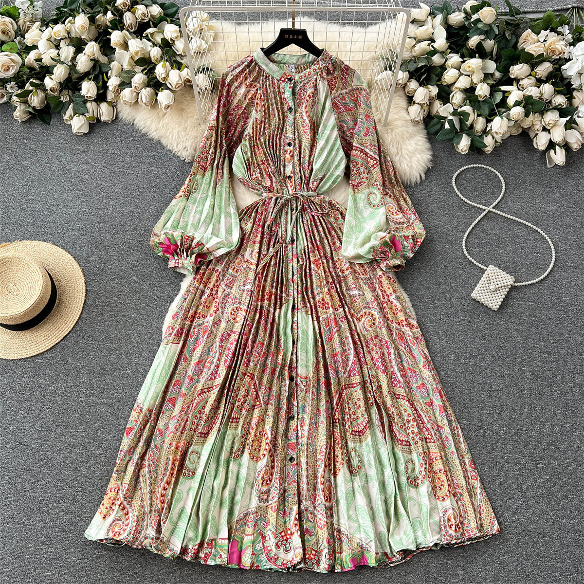 Crew Neck Floral Printed Shirt Dress