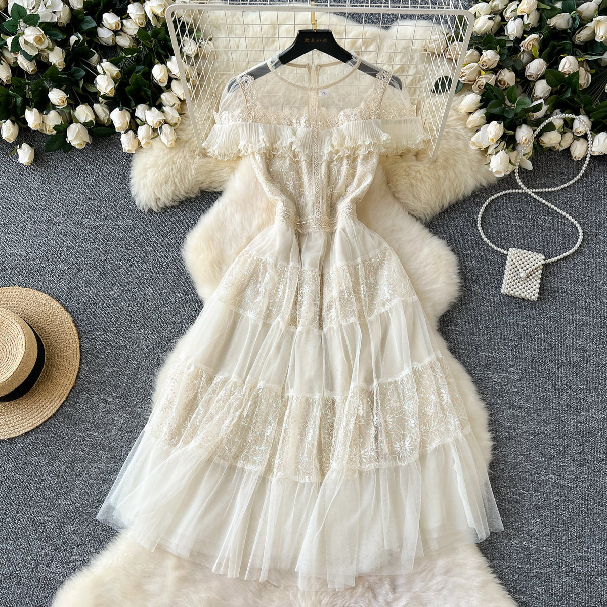 Delicate Sequined Lace Patchwork Dress