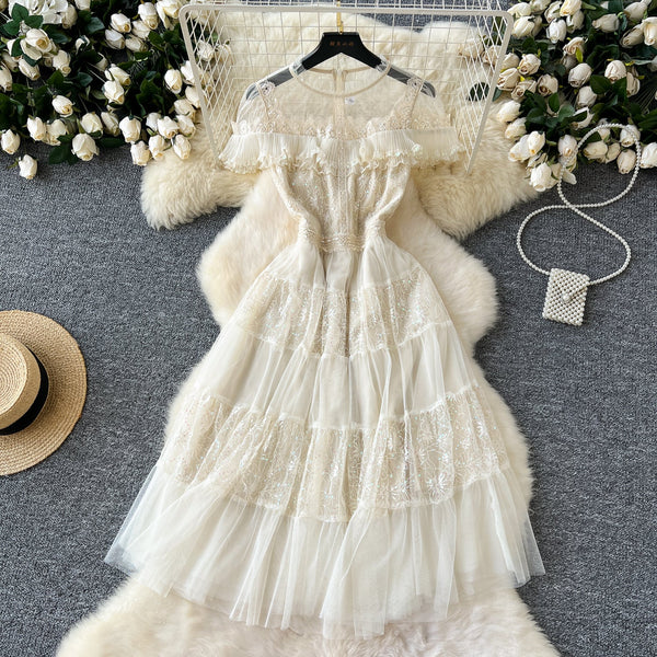 Delicate Sequined Lace Patchwork Dress