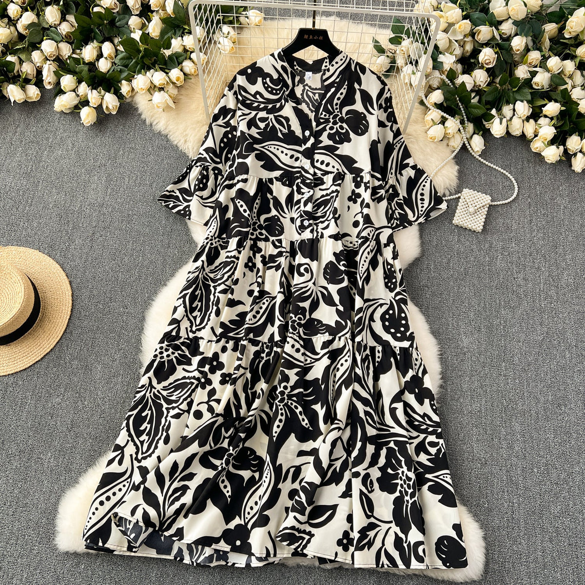 Oversized Floral Printed Shirt Dress
