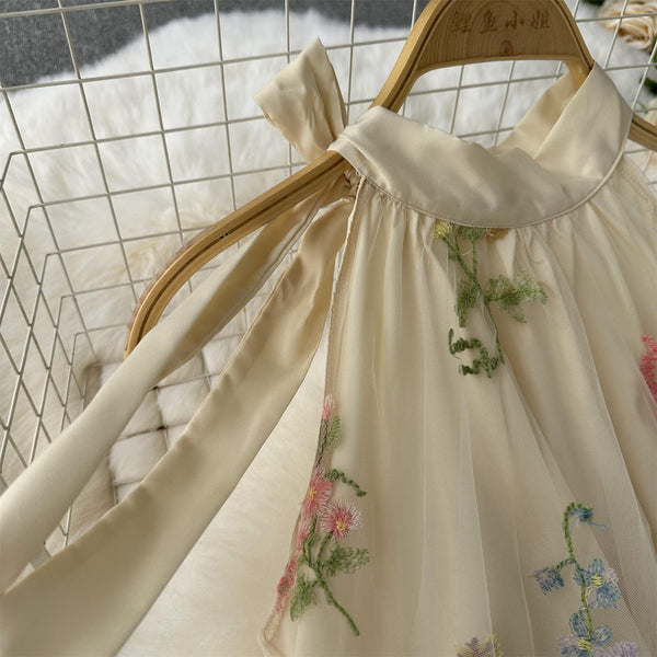 Fairy Floral Embroidered Halter Dress