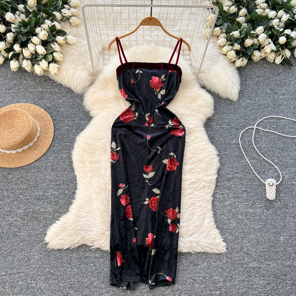 Vintage Ethnic Floral Split Slip Dress